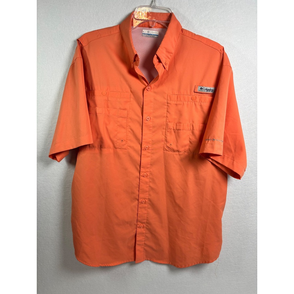Columbia PFG Mens Orange Short Sleeve Fishing Shirt Omni-Shade Size Medium
